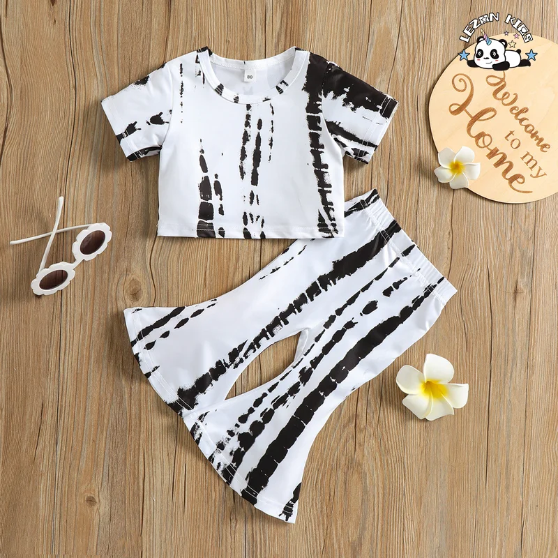 LEZONKIDS - Customizable Dip Dye T-Shirt Flares Set Little Girl's Winter Western Style Clothing Long Sleeve Coat Custom 2 Pieces Clothes Set